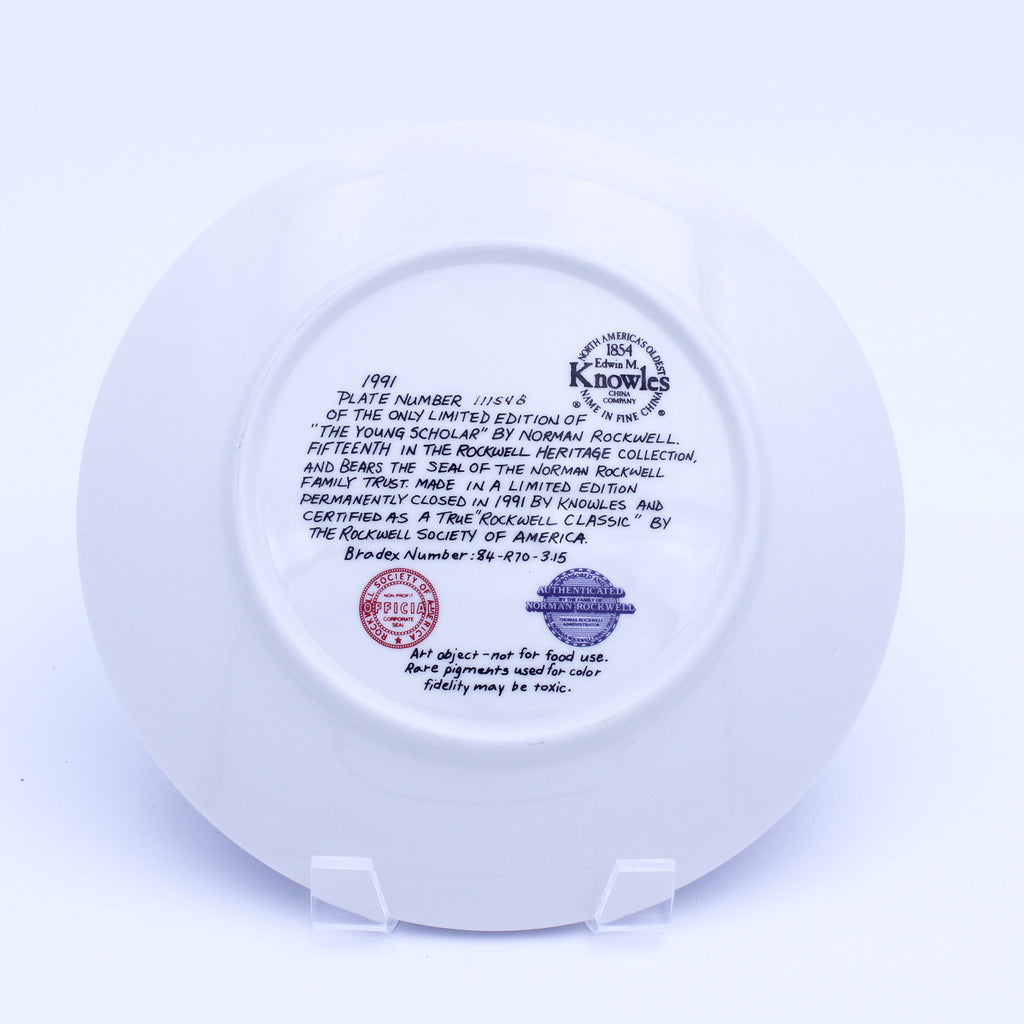 Norman Rockwell Plate – The Young Scholar – Knowles Heritage – COA & Box – 1991