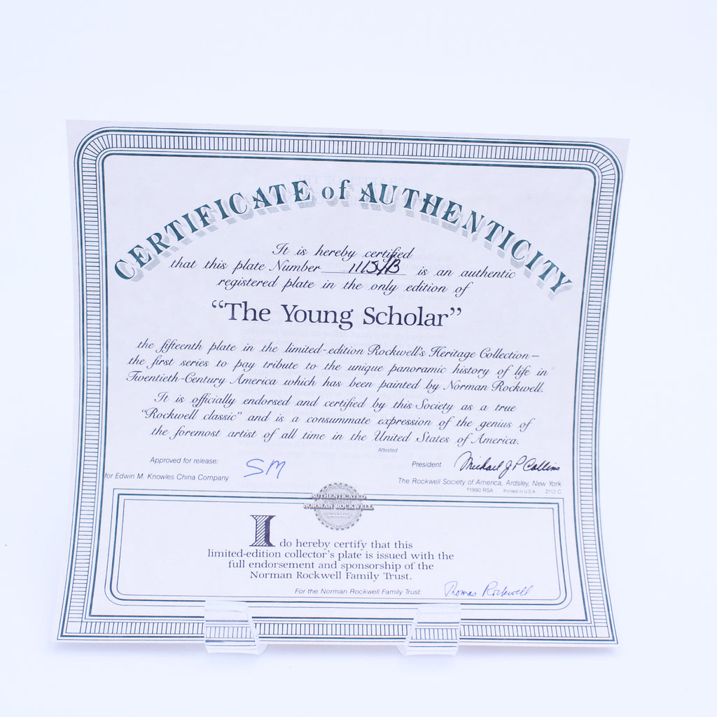 Norman Rockwell Plate – The Young Scholar – Knowles Heritage – COA & Box – 1991