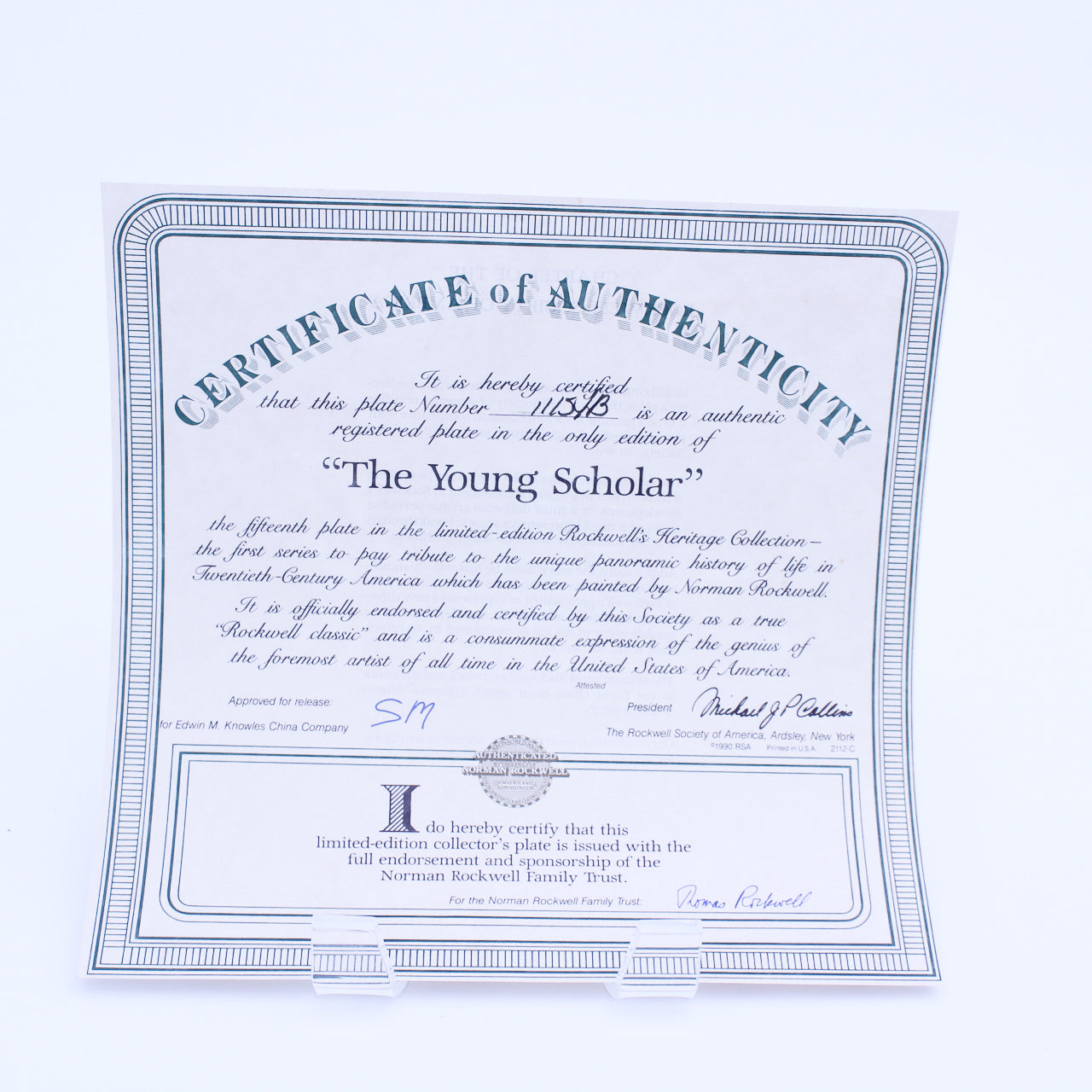 Norman Rockwell Plate – The Young Scholar – Knowles Heritage – COA & Box – 1991