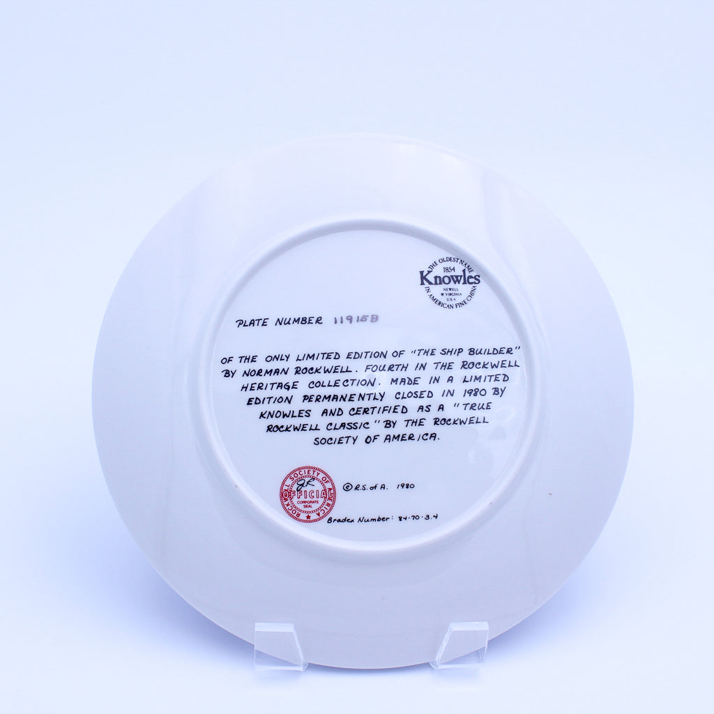 Norman Rockwell Plate – The Ship Builder – Knowles Heritage – COA & Box – 1980