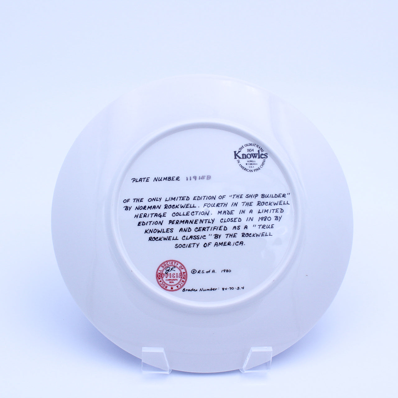 Norman Rockwell Plate – The Ship Builder – Knowles Heritage – COA & Box – 1980