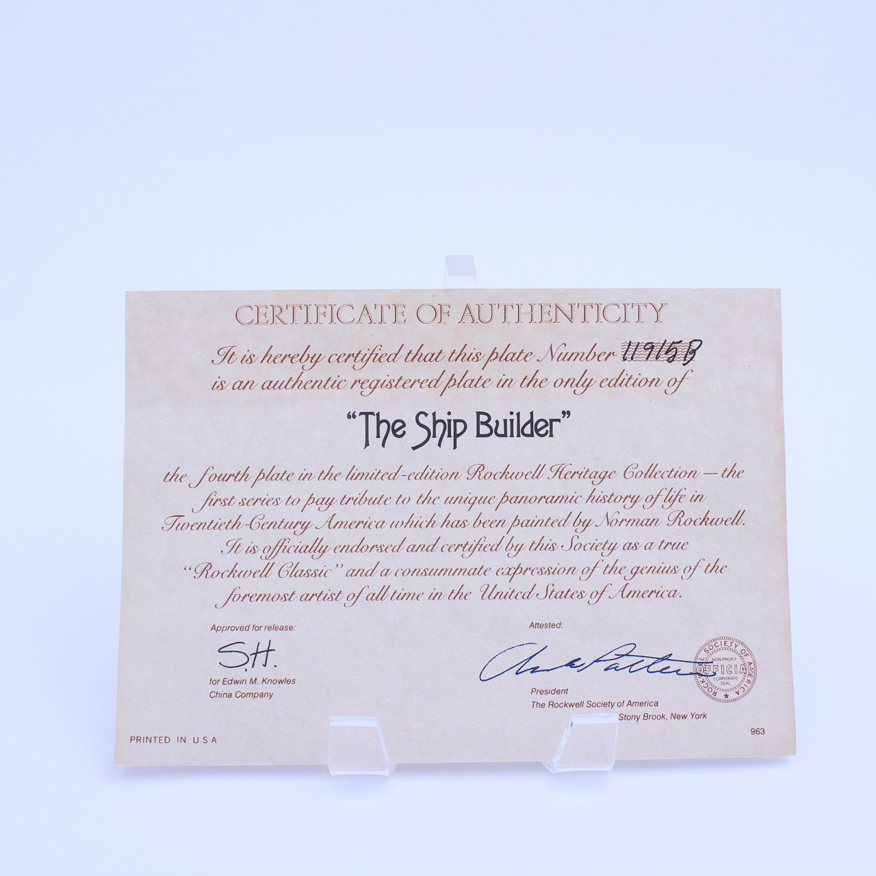 Norman Rockwell Plate – The Ship Builder – Knowles Heritage – COA & Box – 1980