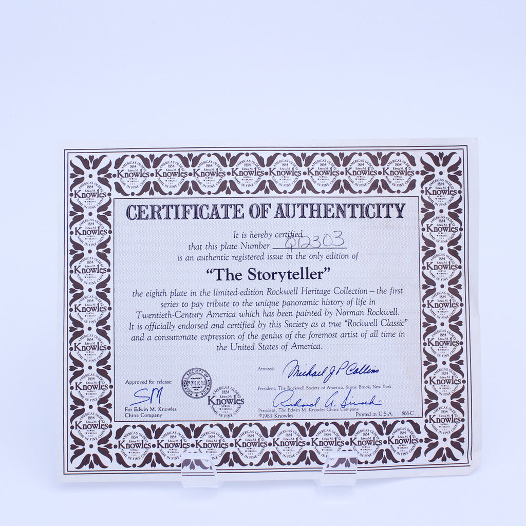 Norman Rockwell Plate – The Storyteller – Knowles Heritage – COA & Box – 1984