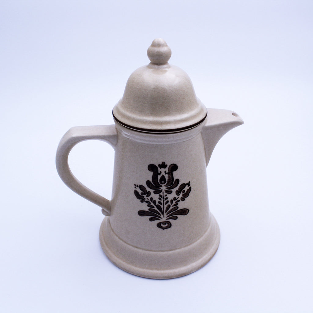 Pfaltzgraff Village Coffee Pot & Napkin Holder – Beige Floral Stoneware
