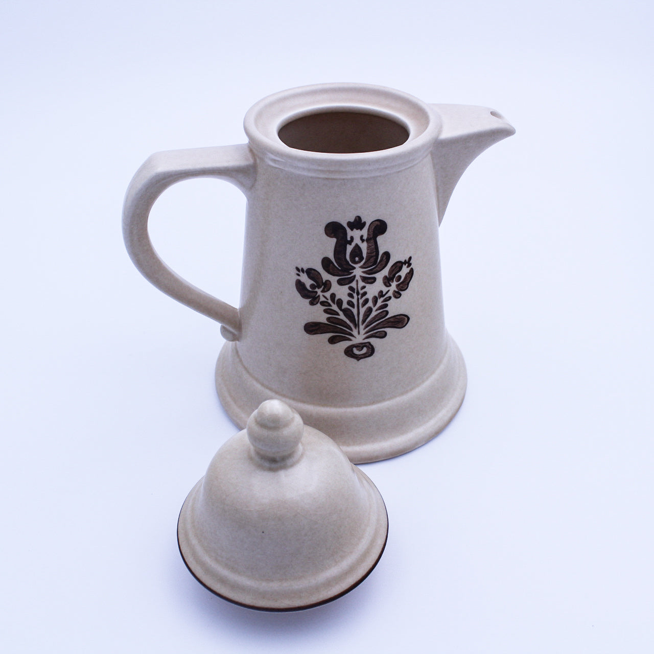 Pfaltzgraff Village Coffee Pot & Napkin Holder – Beige Floral Stoneware