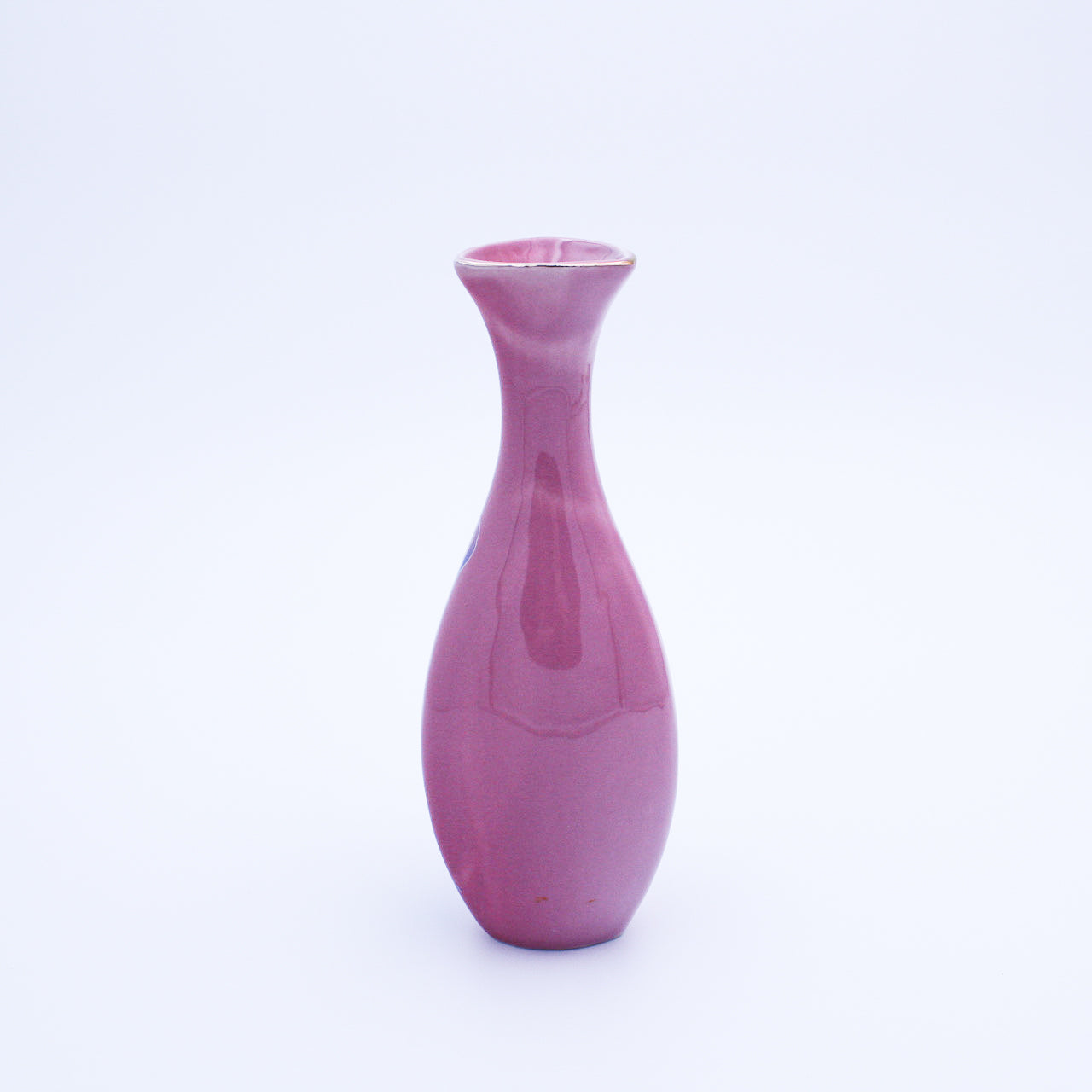 1980s Soft Pink Floral Bud Vase with Gold Trim