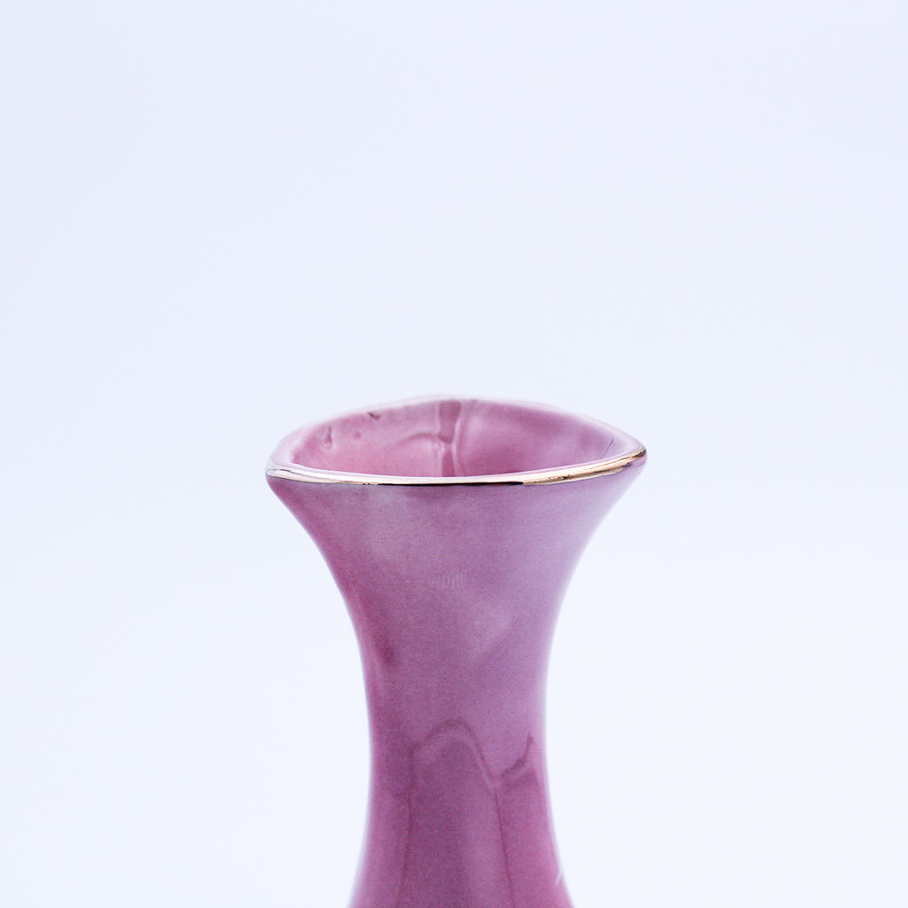 1980s Soft Pink Floral Bud Vase with Gold Trim