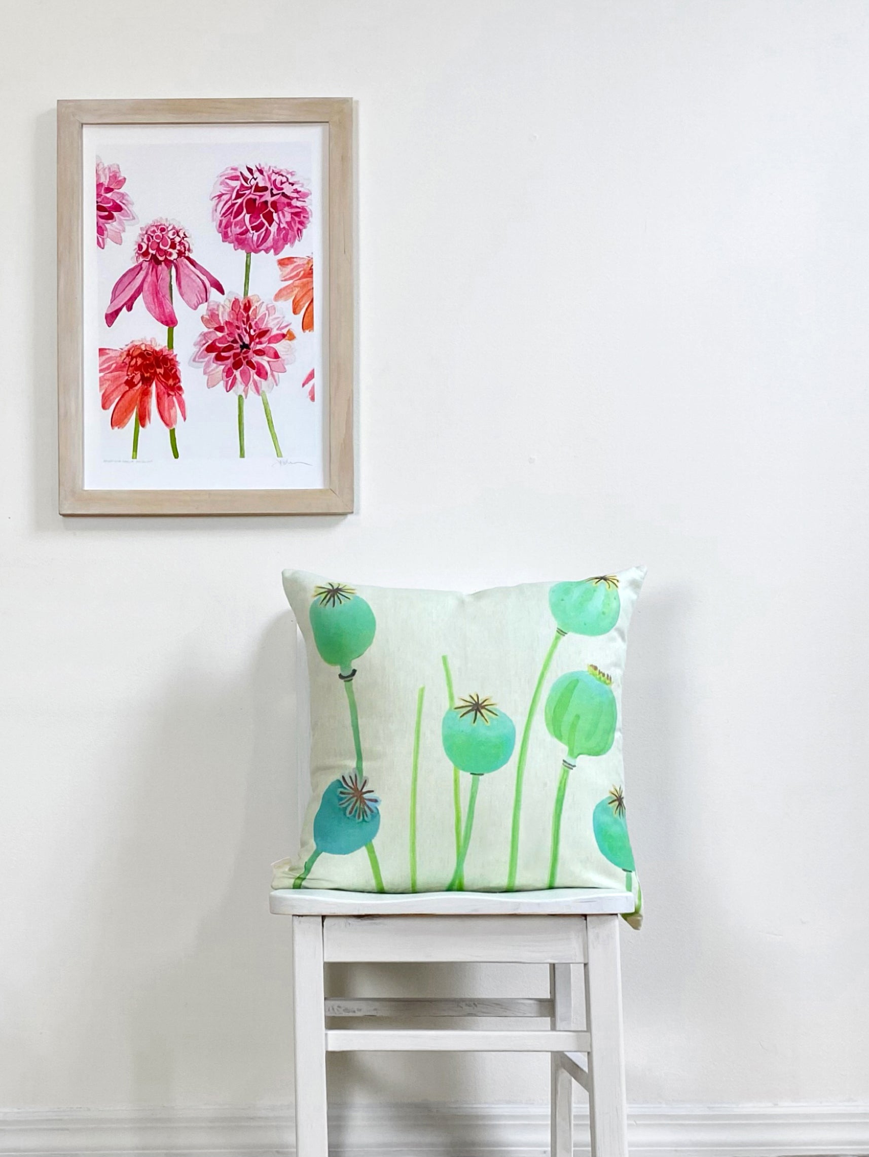 Throw Pillow: Poppy Pods on Ecru