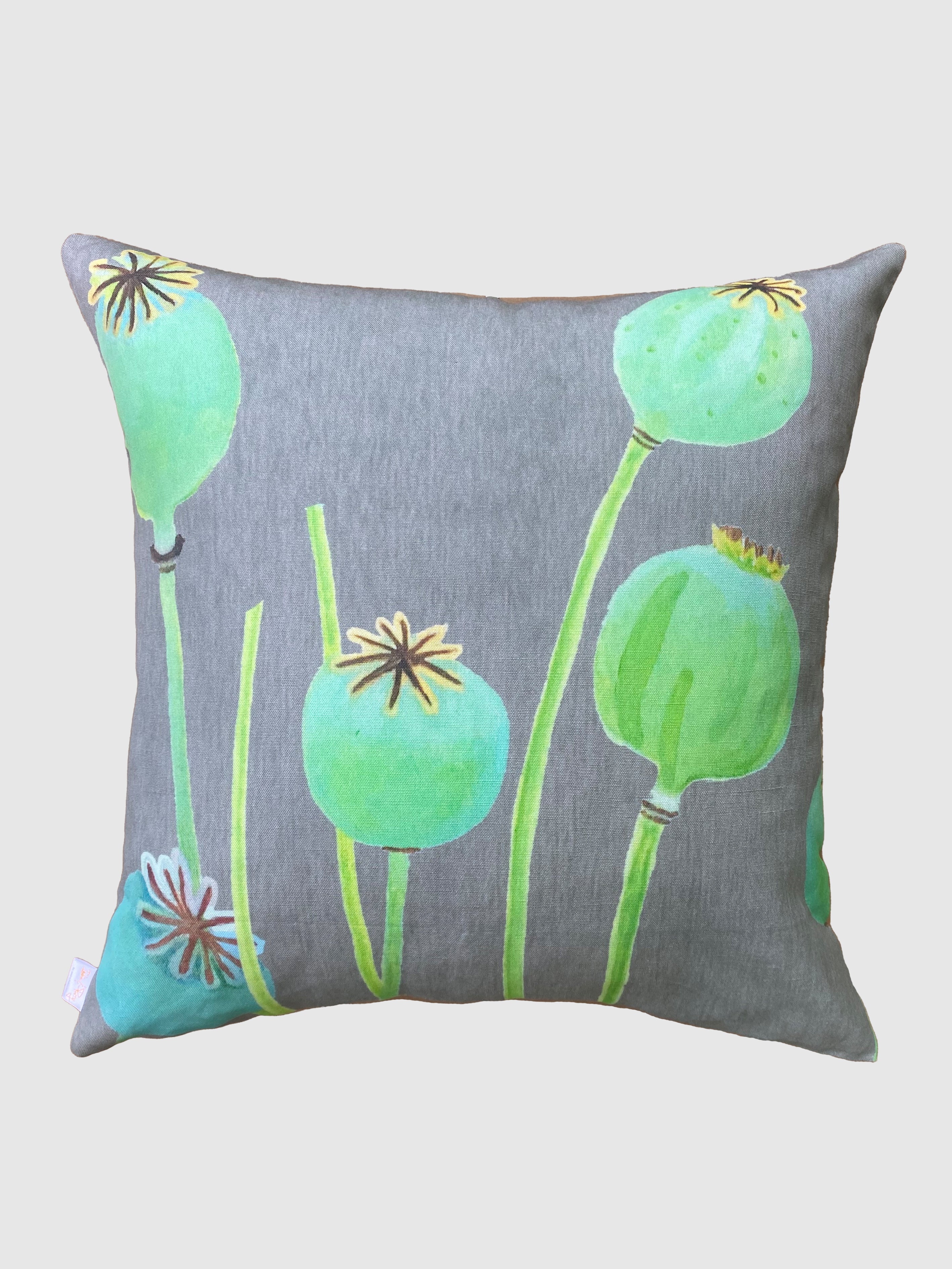 Throw Pillow: Poppy Pods on Grey