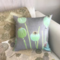 Cotton Sateen Throw Pillow: Poppy Pods on Grey
