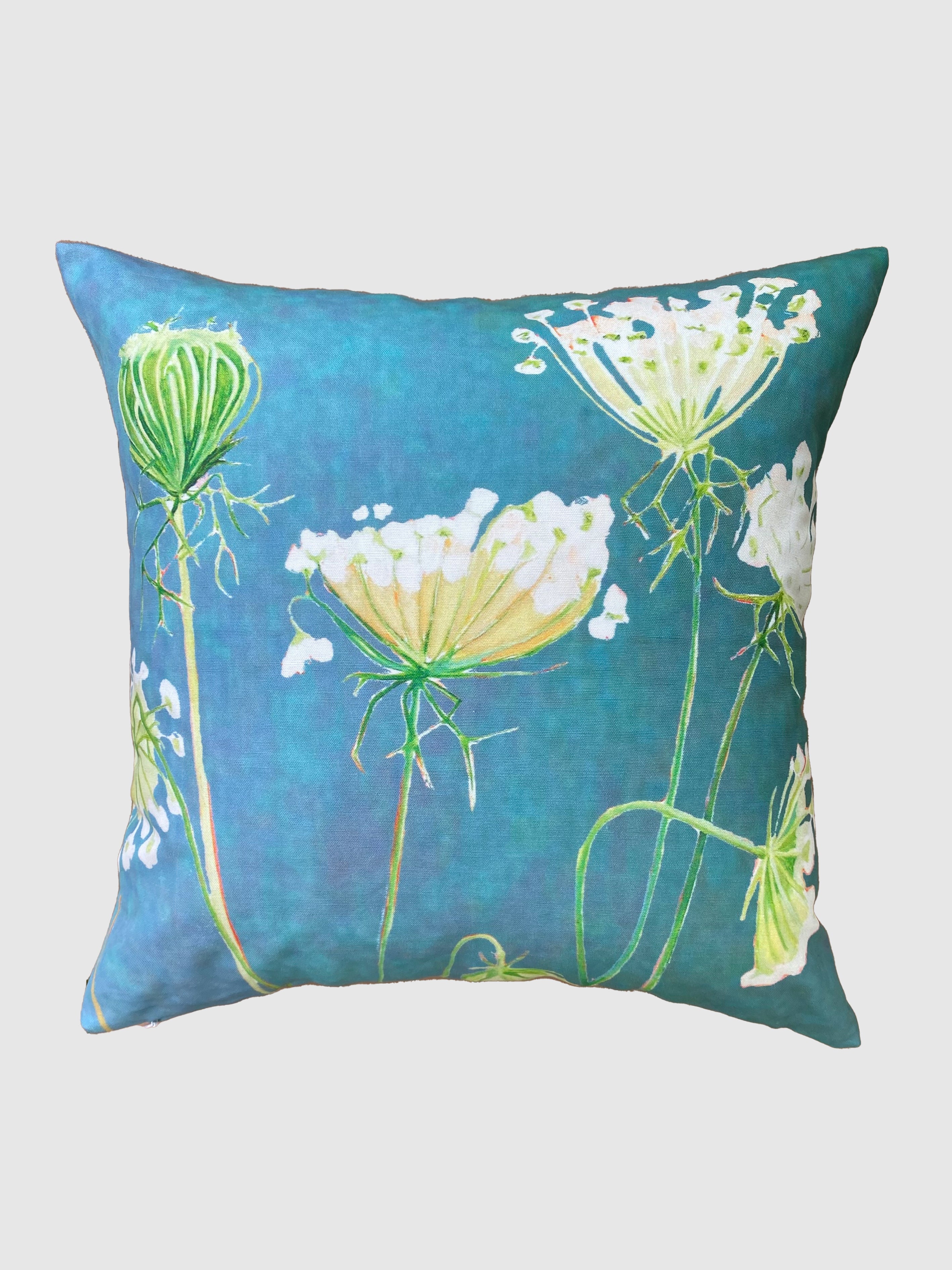 Throw Pillow: Queen Anne's Lace on Teal