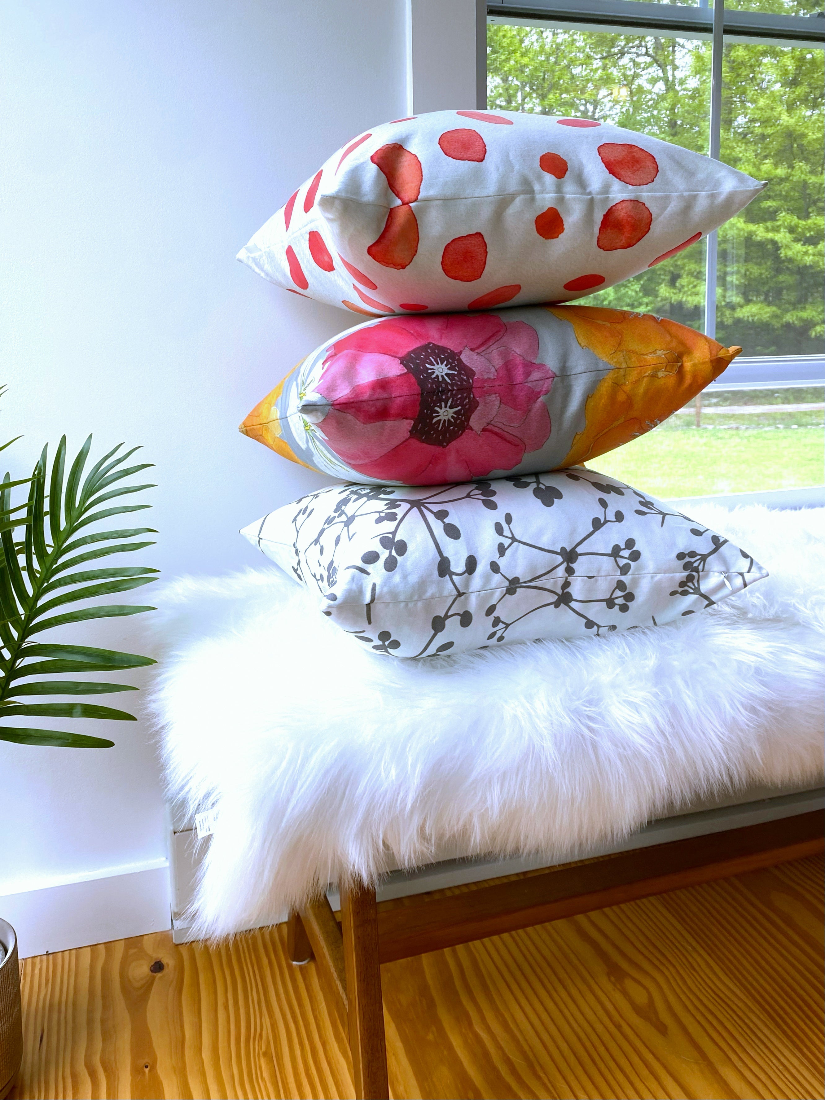 Throw Pillow: Grey Viburnum Berries on White