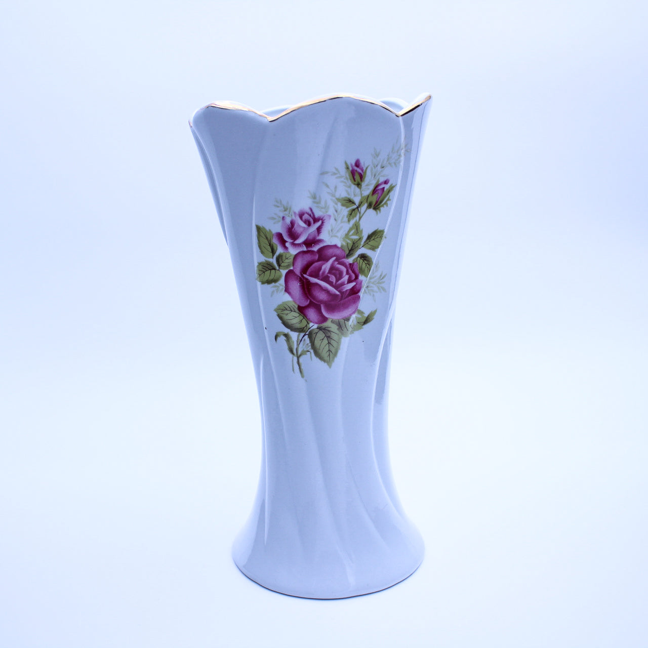 Vintage 12" Porcelain Vase – Pink Roses & Gold Trim