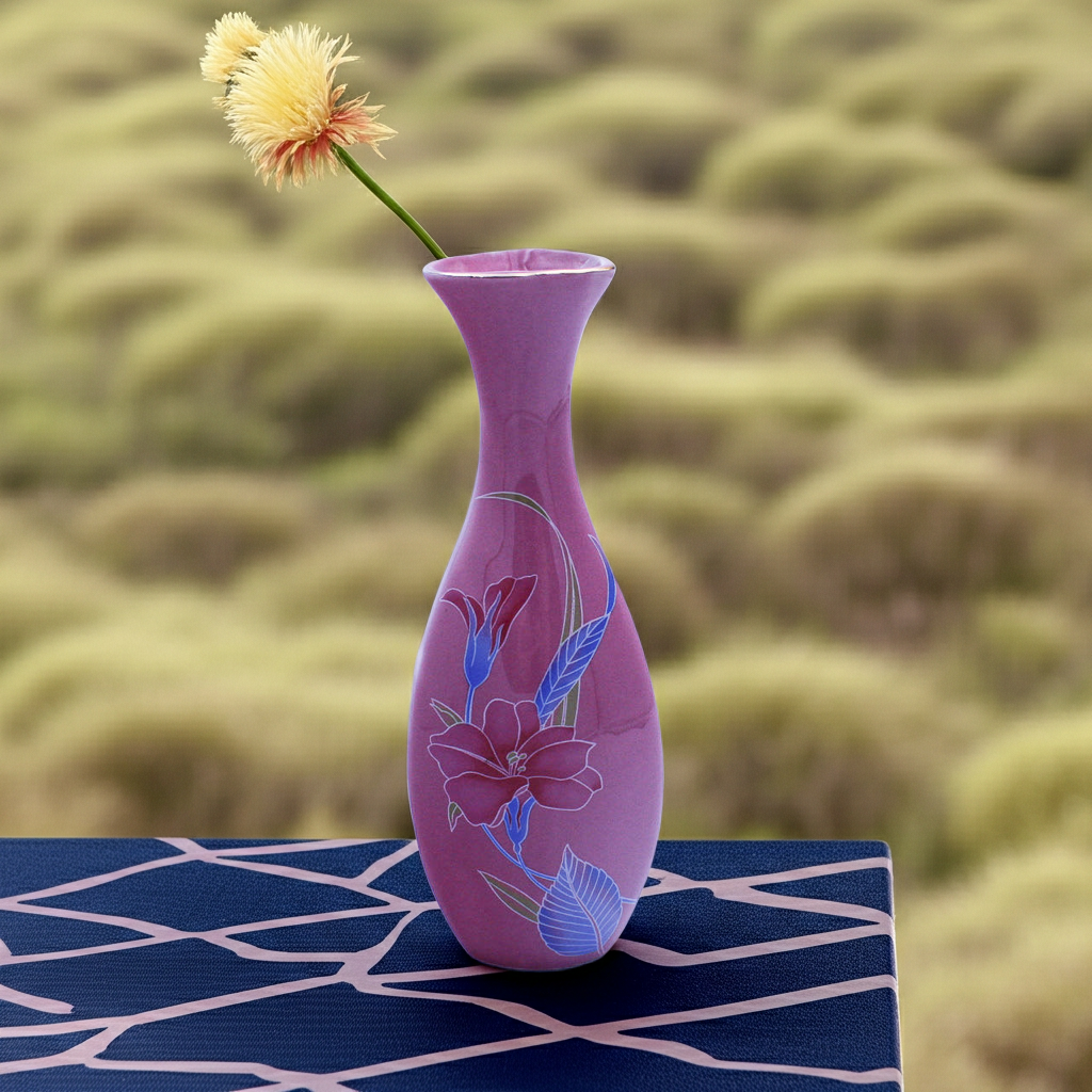 1980s Soft Pink Floral Bud Vase with Gold Trim