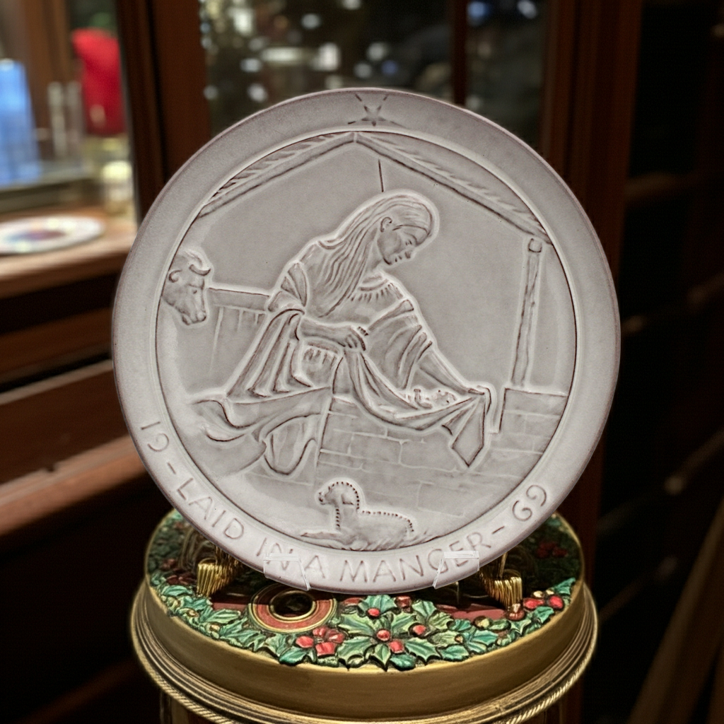 Frankoma 1969 Christmas Plate – Laid in a Manger by John Frank