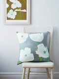 Throw Pillow: White Poppies on Grey