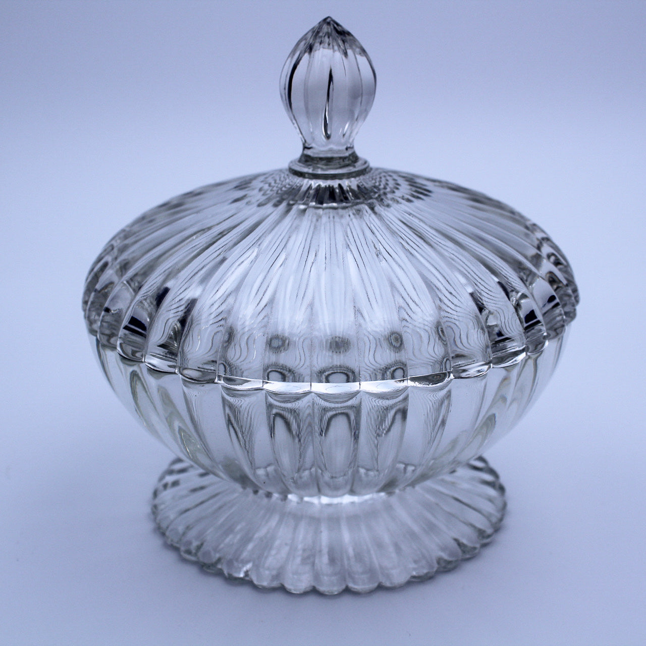 Vintage Jeanette Glass National Ribbed Footed Candy Dish w/ Lid