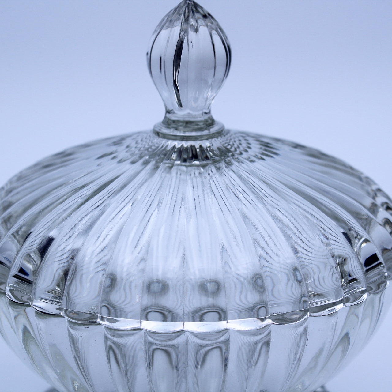 Vintage Jeanette Glass National Ribbed Footed Candy Dish w/ Lid