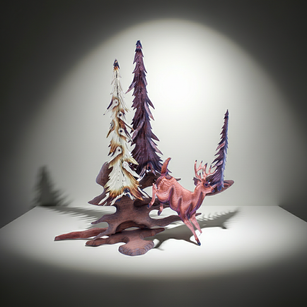 Vintage 1970s Home Interiors Handmade Deer Sculpture Wood Brass Copper