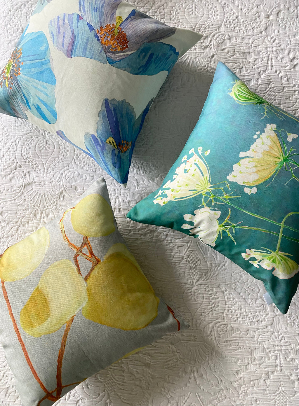 Throw Pillow: Queen Anne's Lace on Teal