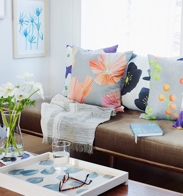 Throw Pillow: Hibiscus on Grey