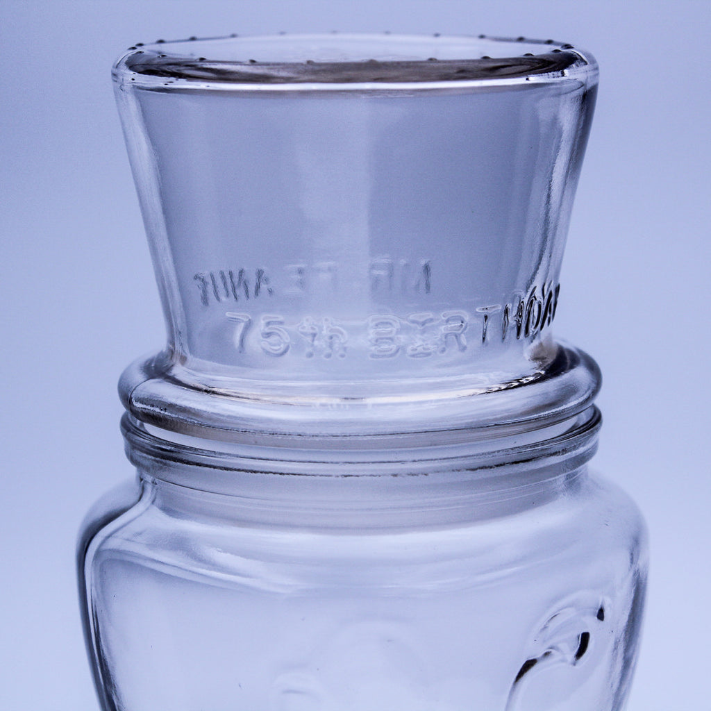 Vintage Planters Mr. Peanut 75th Anniversary Embossed Glass Jar w/Lid