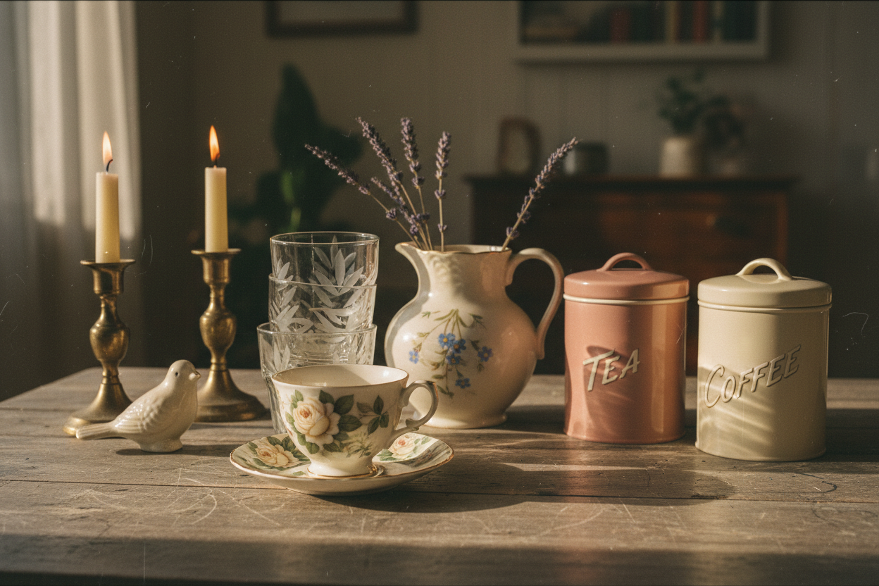 Represents a Vintage collection inspired by nostalgic home decor, tableware, drinkware retro items