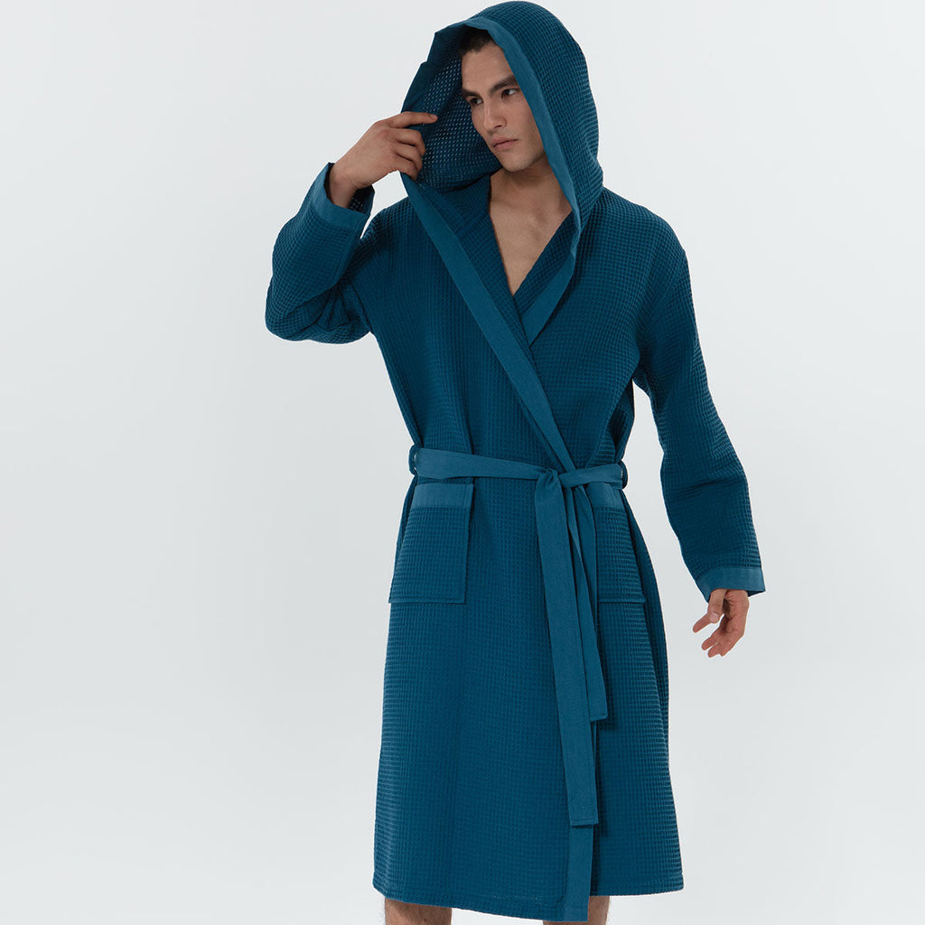 Men's Hooded Turkish Cotton Waffle Robe