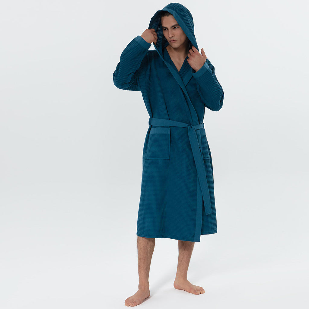 Men's Hooded Turkish Cotton Waffle Robe