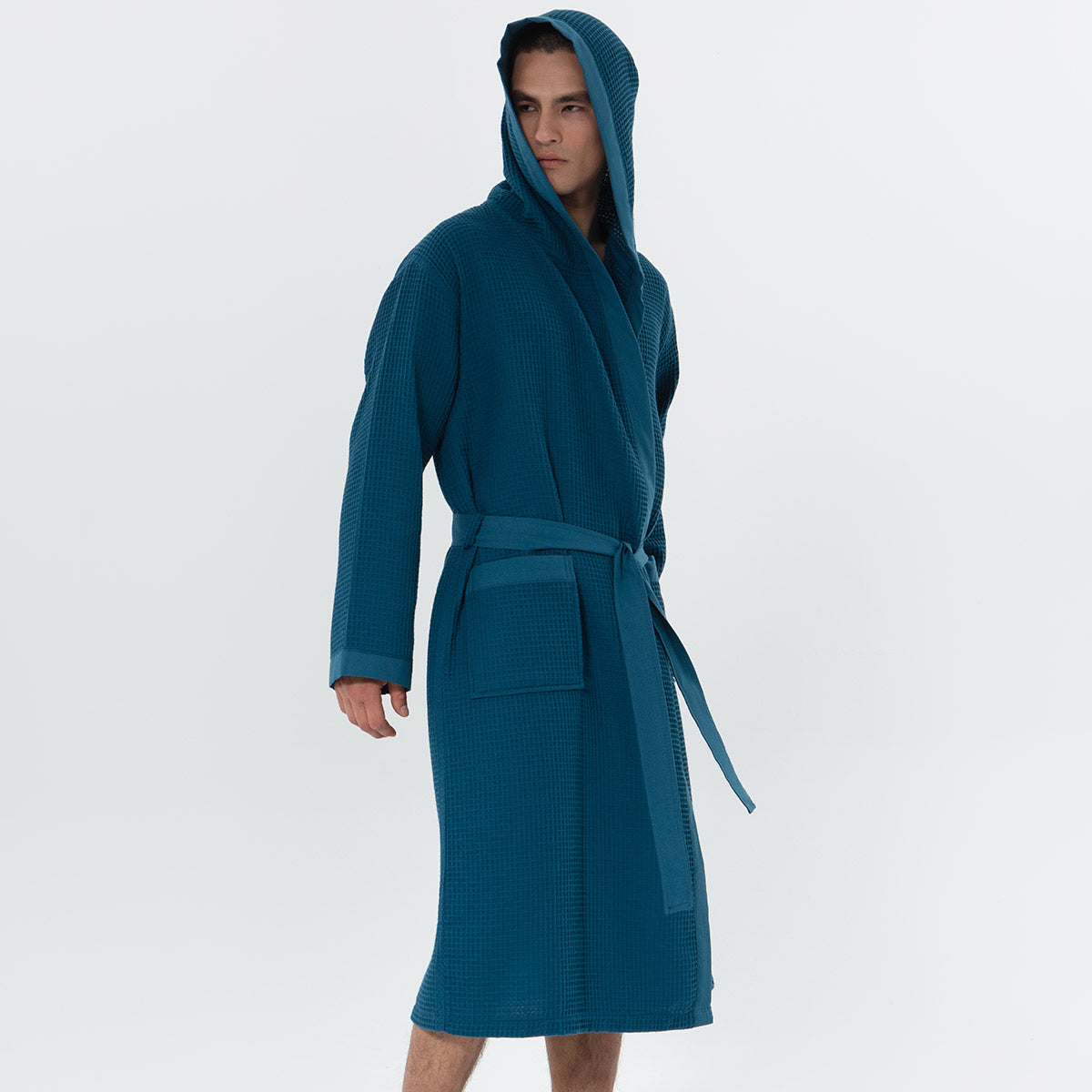 Men's Hooded Turkish Cotton Waffle Robe