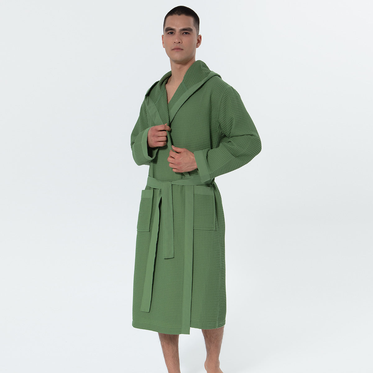 Men's Hooded Turkish Cotton Waffle Robe