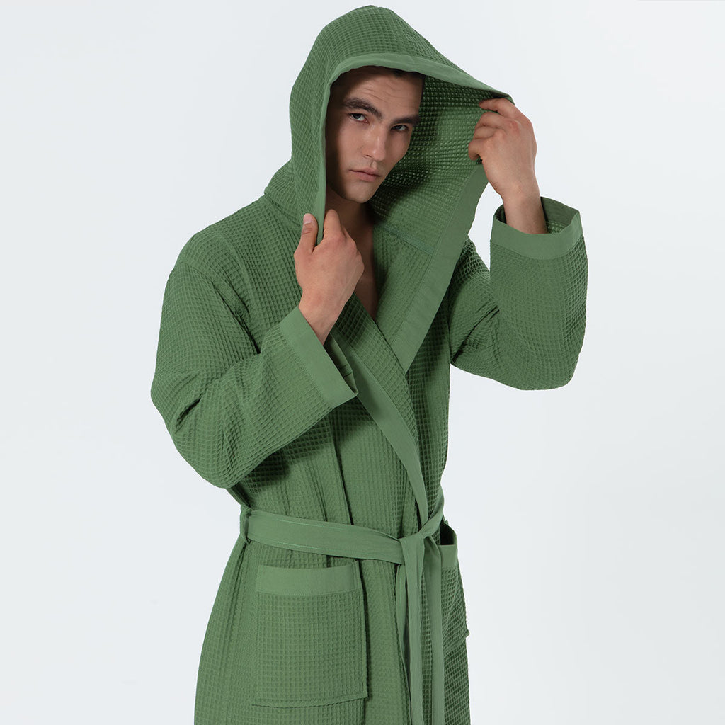 Men's Hooded Turkish Cotton Waffle Robe