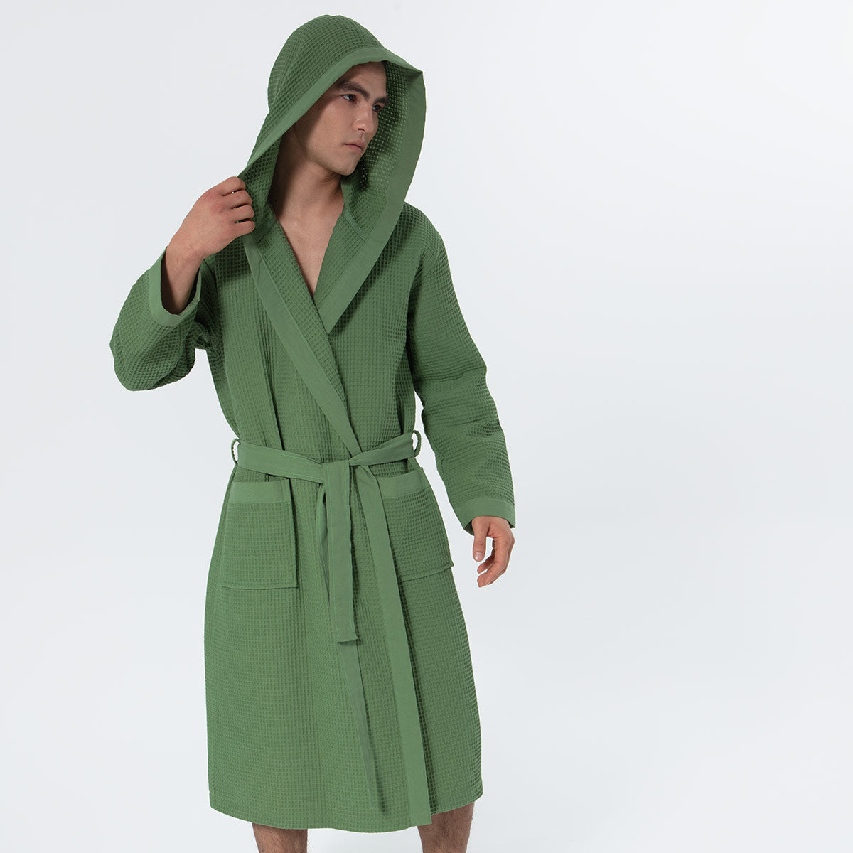 Men's Hooded Turkish Cotton Waffle Robe