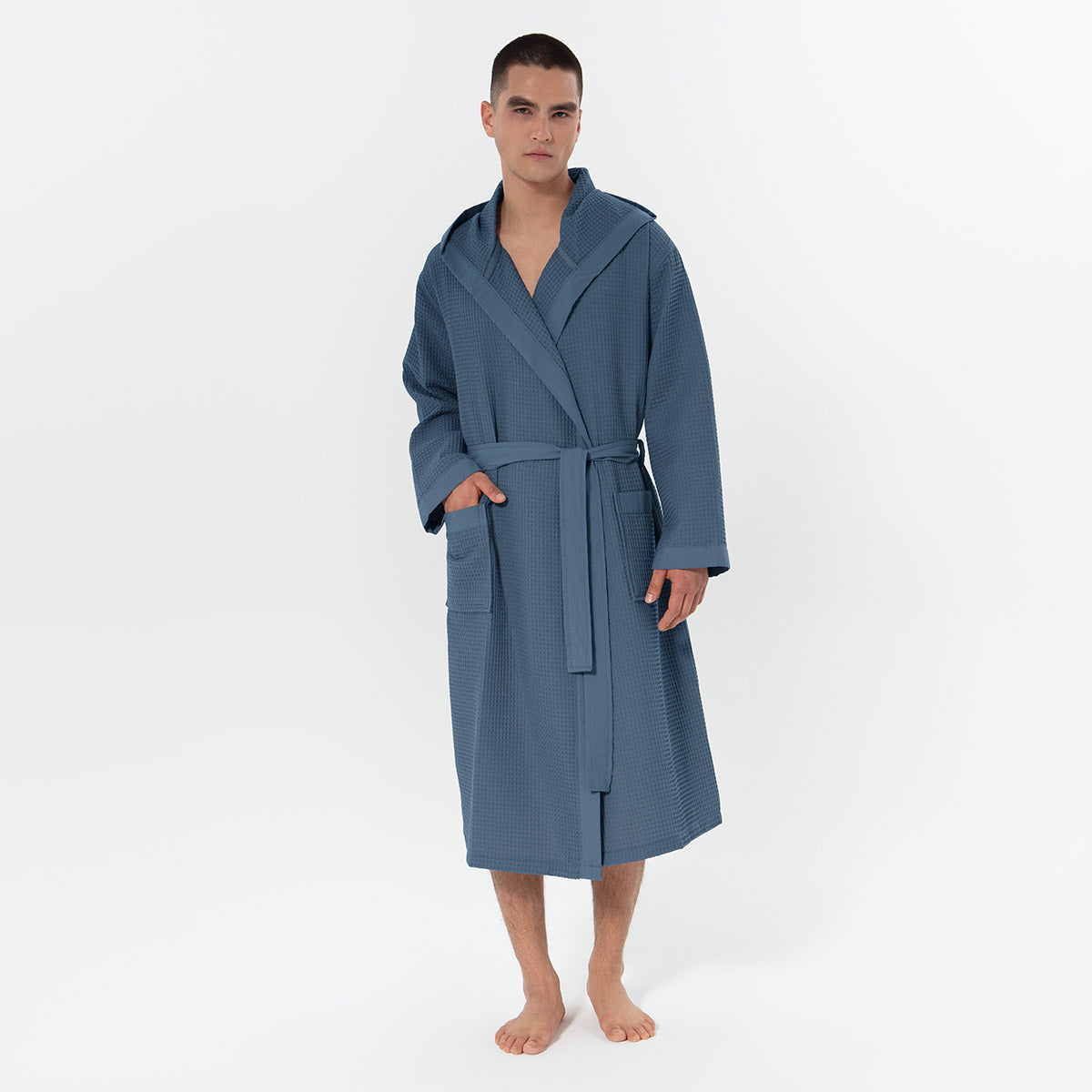 Men's Hooded Turkish Cotton Waffle Robe