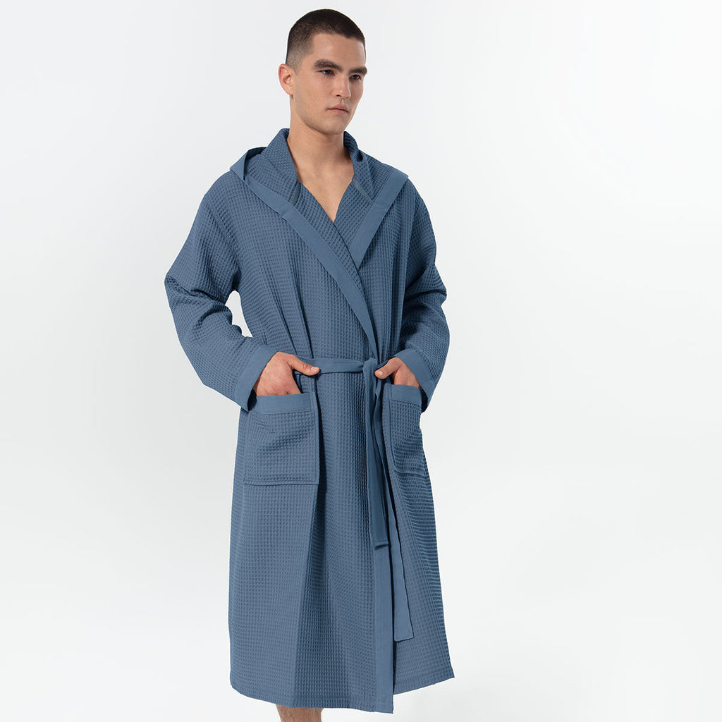 Men's Hooded Turkish Cotton Waffle Robe