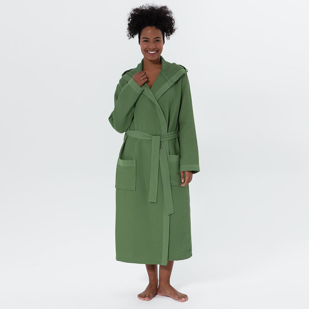 Women’s Turkish Cotton Waffle Hooded Robe