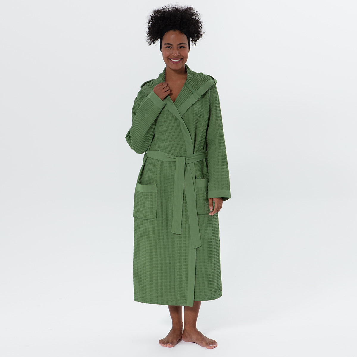 Women’s Turkish Cotton Waffle Hooded Robe