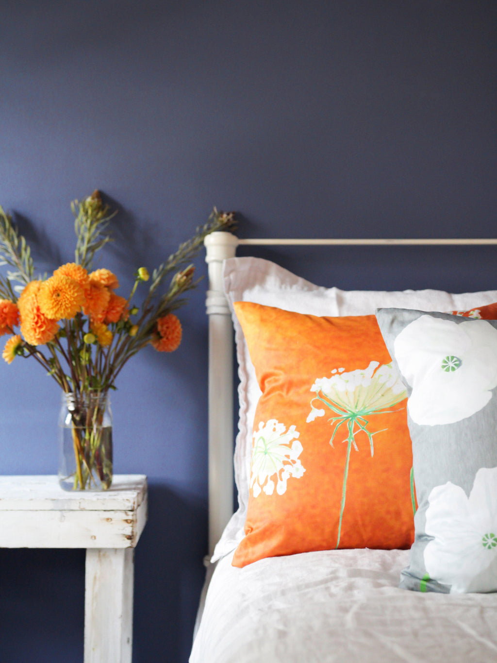 Throw Pillow: Queen Anne's Lace on Rusty Orange