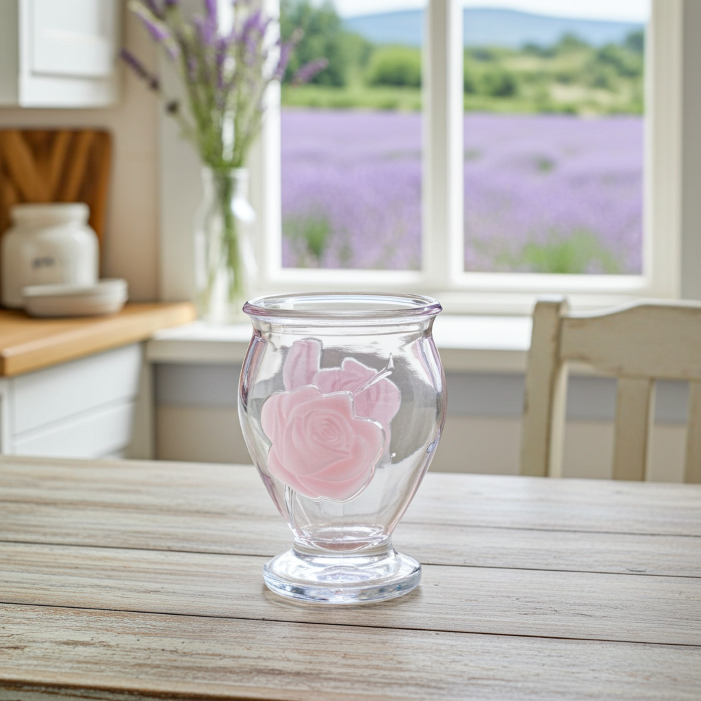 French Art Crystal Vase with Pink Frosted Roses by Teleflora