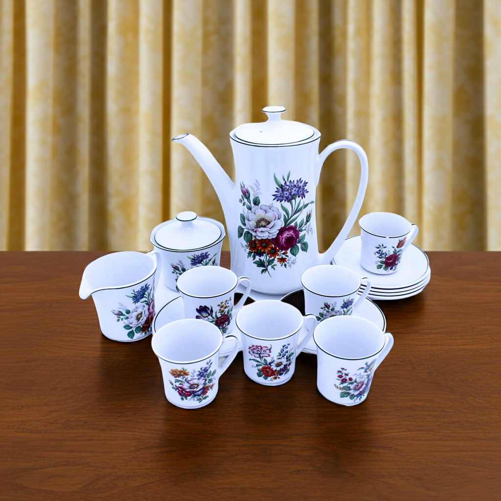 Ponesta Floral Bouquet 15pc Porcelain Demitasse Coffee Set