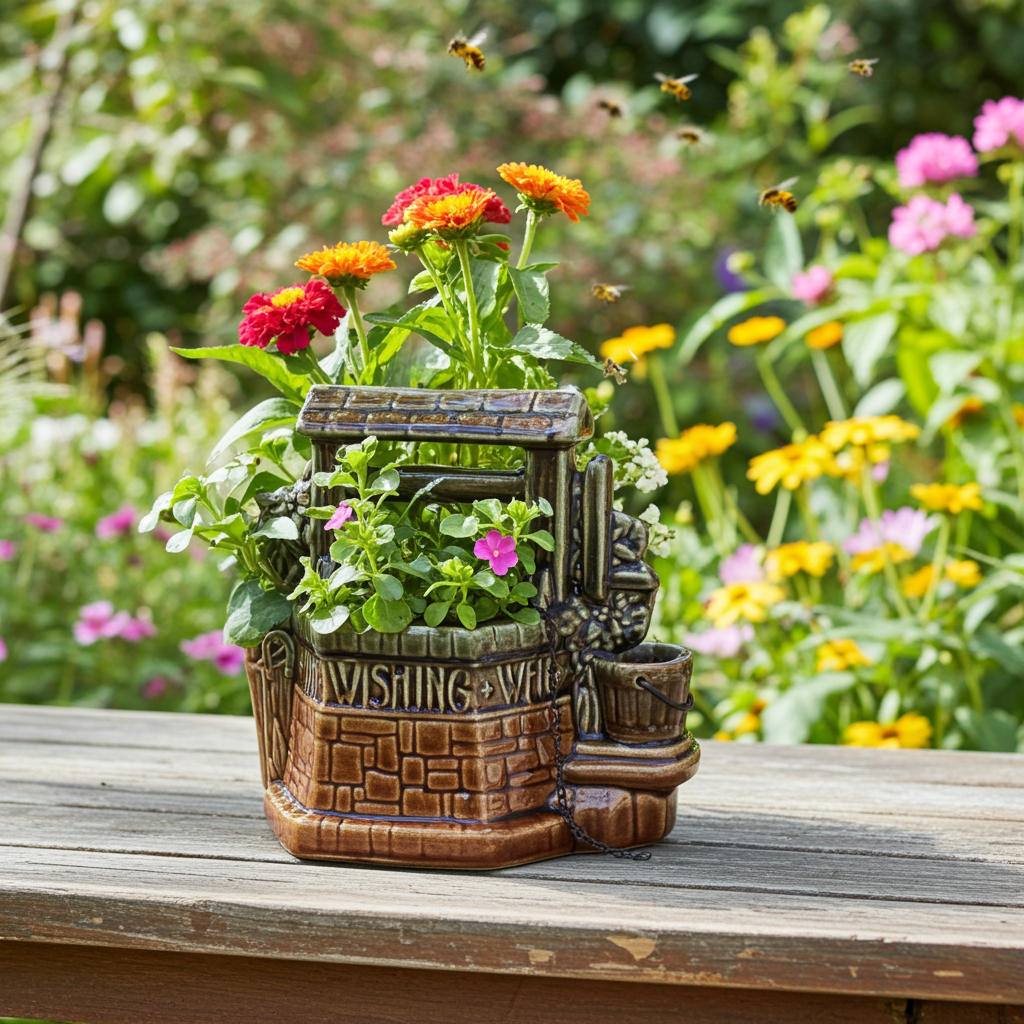 1950s Vintage McCoy Wishing Well Planter with Chain